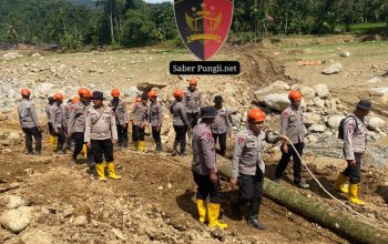 Pemulihan Akses Warga, Brimob Jambi Bangun Jembatan Darurat Antar Desa Kampung Tengah Timur dan Padang Landua