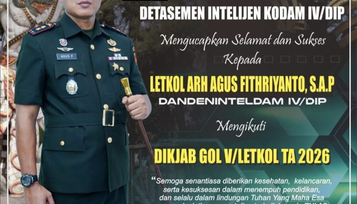 Detasemen Intelijen Kodam IV/Diponegoro Ucapkan Selamat Kepada Letkol Arh Agus Fithriyanto, S.A.P. Mengikuti Dikjab Golongan V