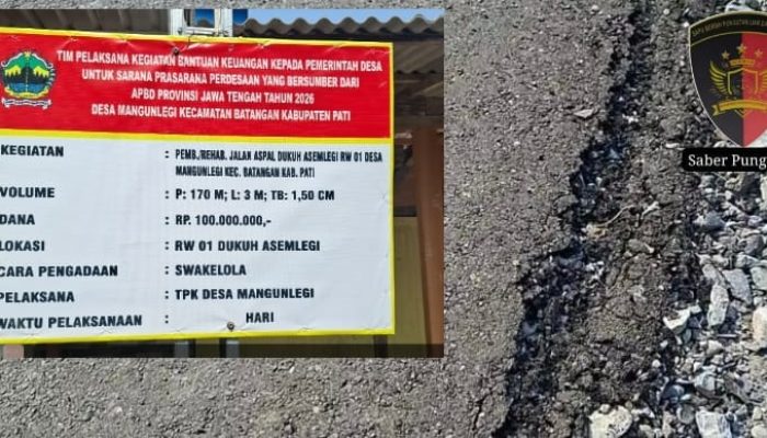 BARU SEBENTAR DIASPAL, JALAN RW 01 DUKUH ASEM LEGI MULAI RUSAK, ANGGARAN DISEBUT TEMBUS RP100 JUTA